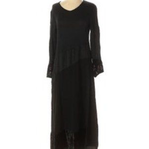 Neil & David Vintage Black Satin Boho patchwork Long Sleeve maxi Slip dress Sz S
